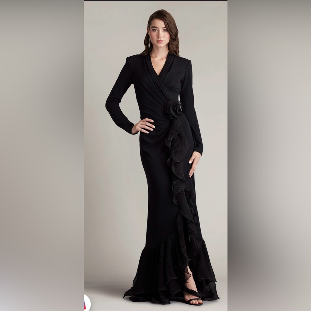 Elegant Black Long Sleeve Dress with Ruffle Detail